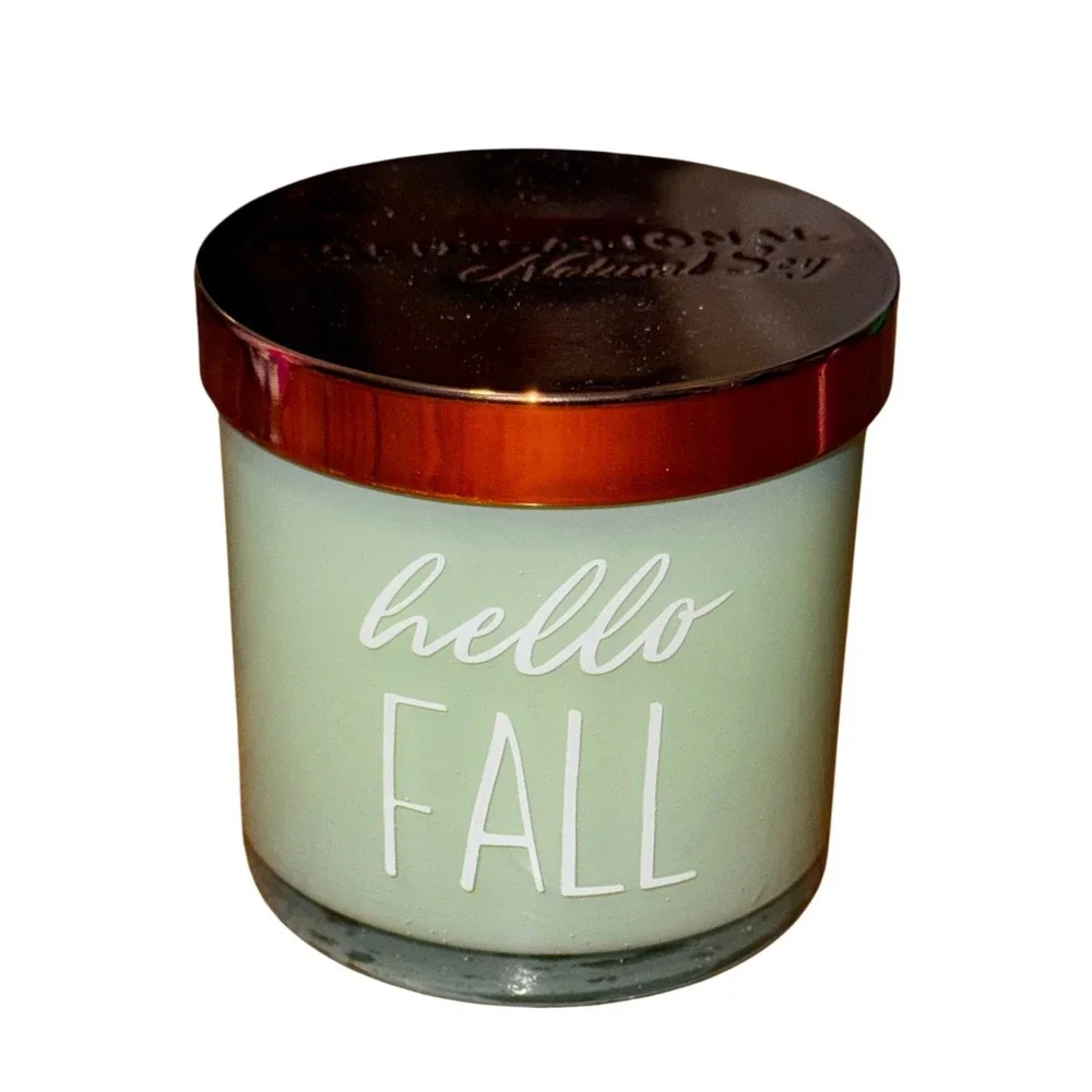 Scentsational Natural Soy Apple Cider Candle 5oz Hello Fall Green Glass Jar Lid